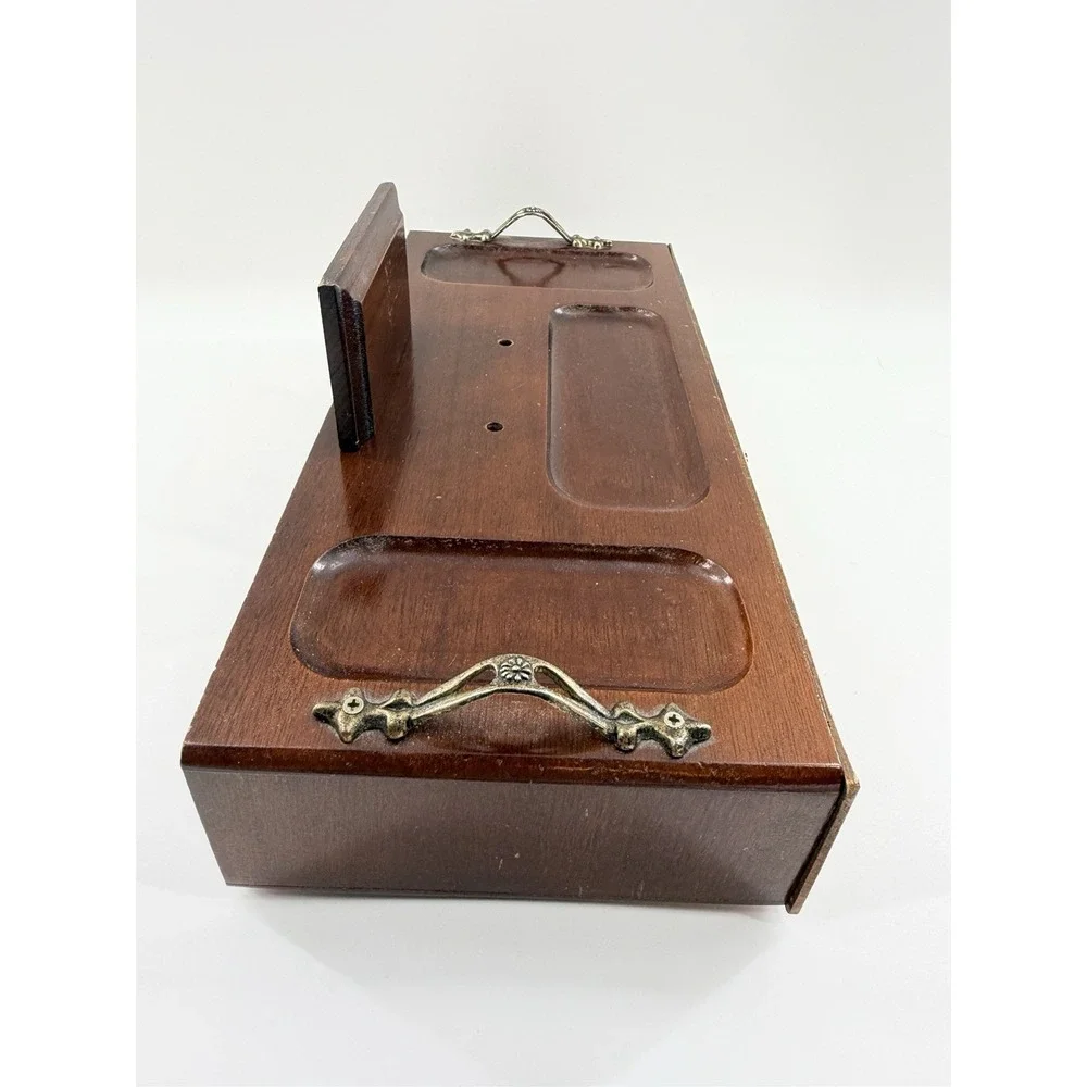 Vtg Men's Powell Wooden Box Dresser Valet Jewelry Felt Lined Drawer 1970s